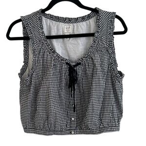 GAP Black & White Gingham Tie-Front Sleeveless Top